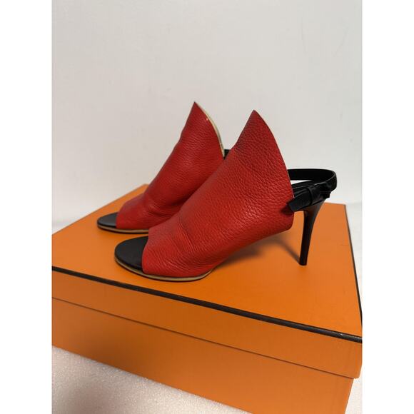 Balenciaga Shoes Womens Size 36 Red Black Leather Open Toe Heels Unique Sandals - Picture 1 of 9